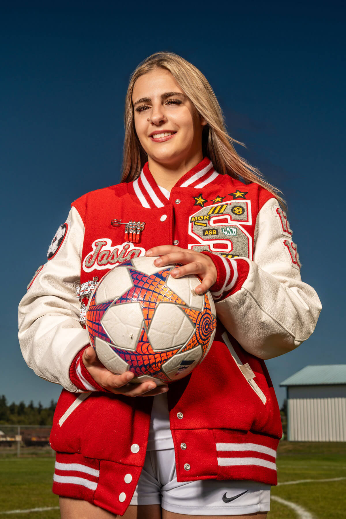 Stanwood high school varsity senior Jasia with soccer ball