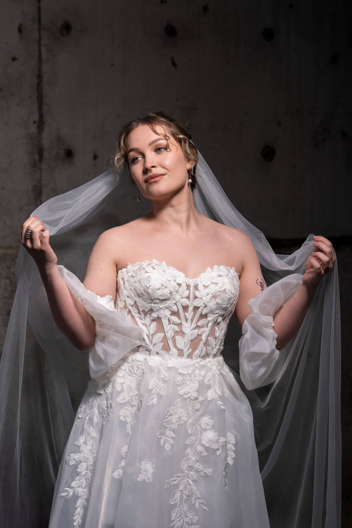 bride wearing a wedding dress from Stilly Lilly Bridal, Stanwood, WA
