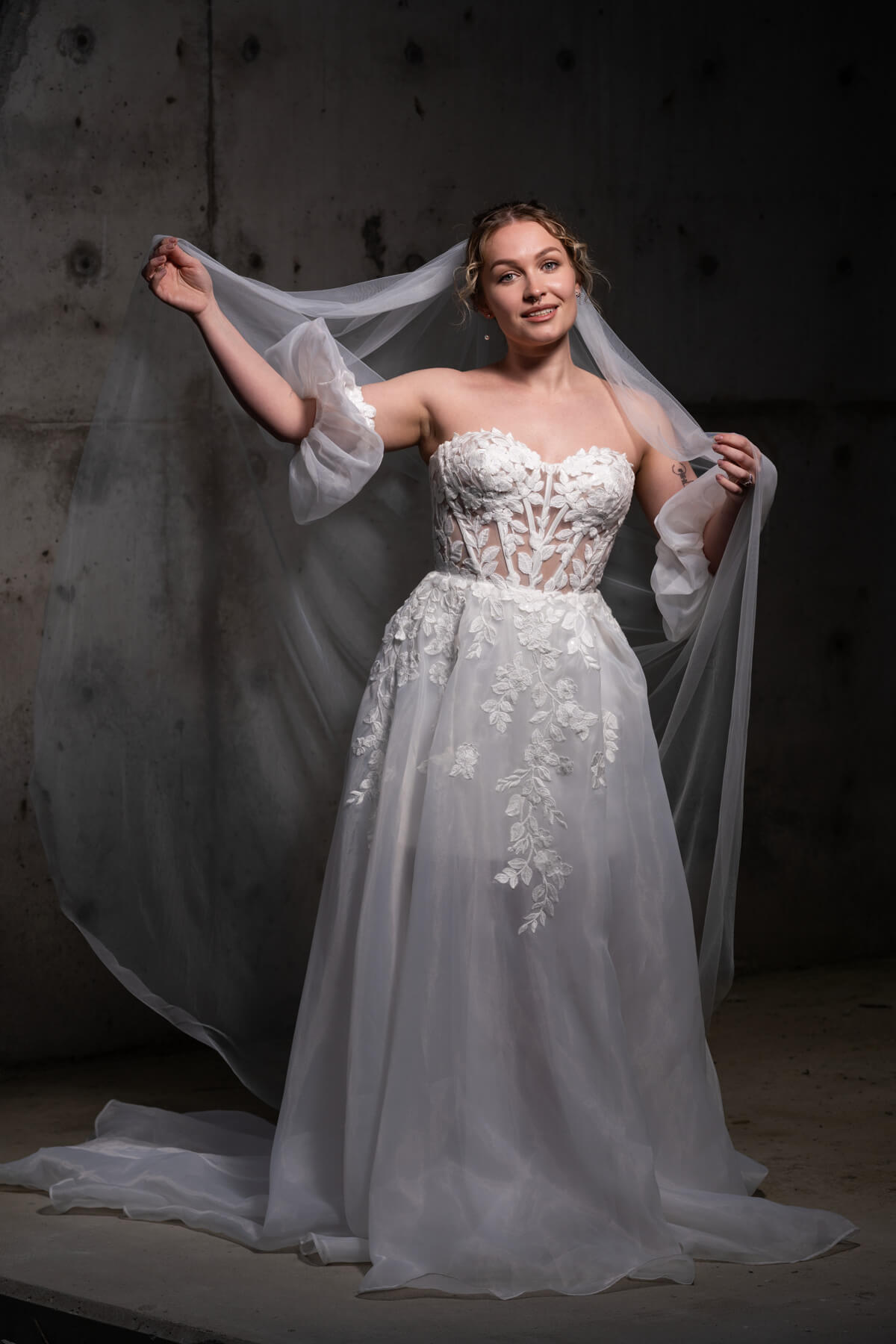 bride wearing a wedding dress from Stilly Lilly Bridal, Stanwood, WA