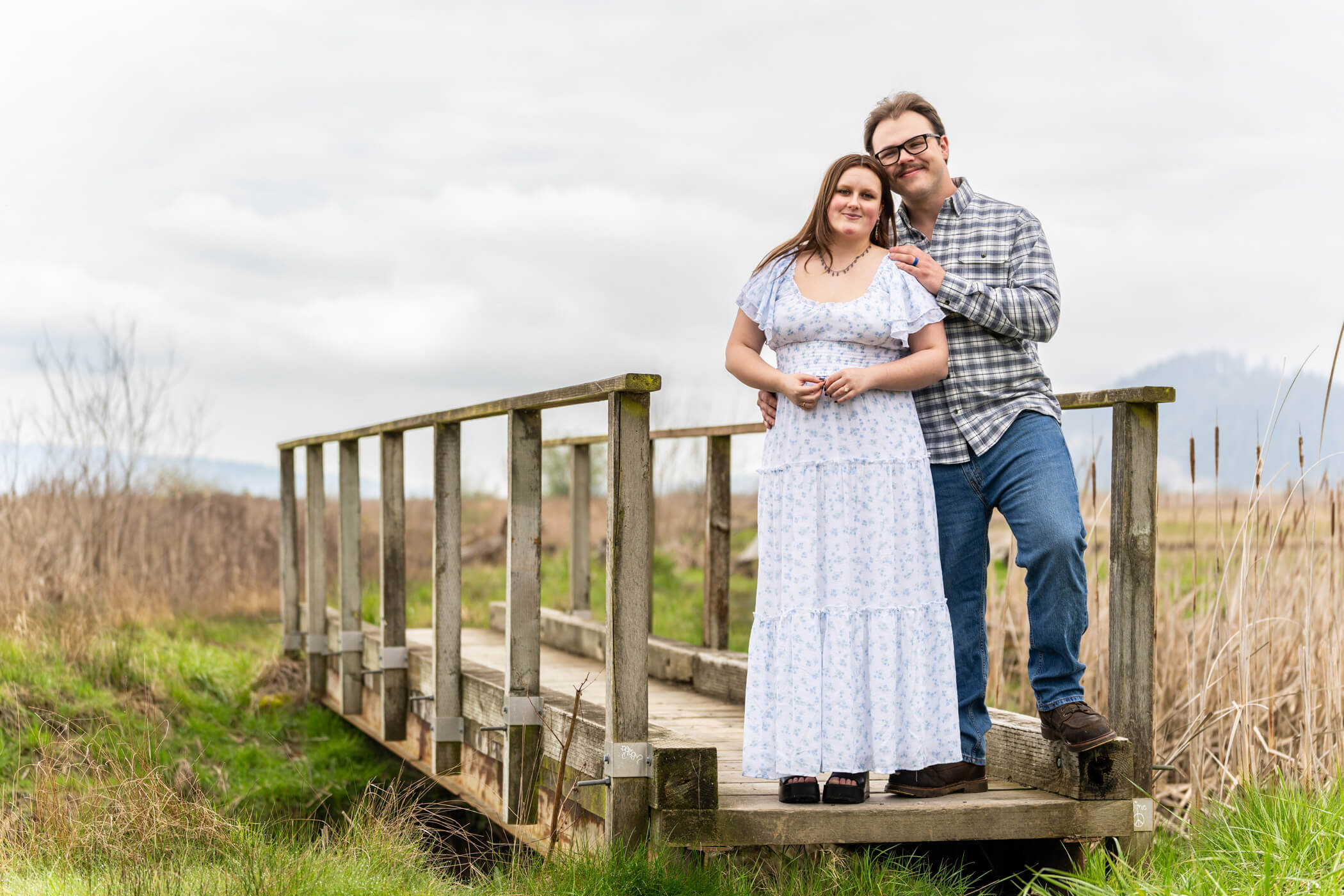 Engaged couple posing at Craft Island, Skagit County