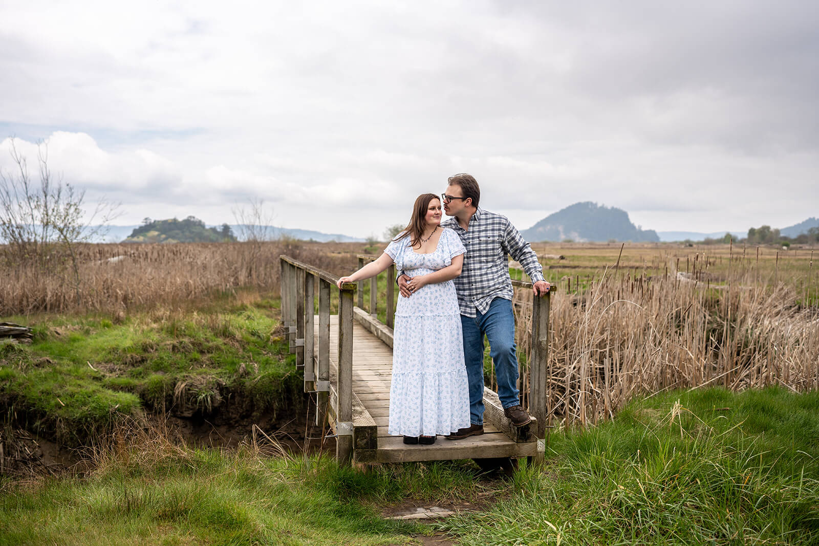 Engaged couple posing at Craft Island, Skagit County