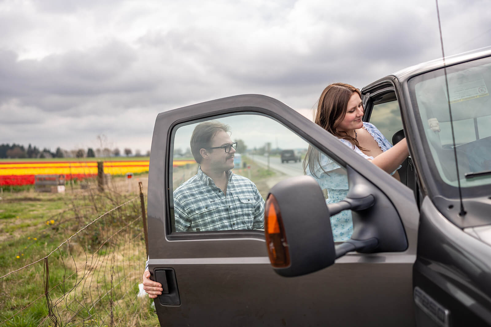Engaged couple posing at Craft Island, Skagit County